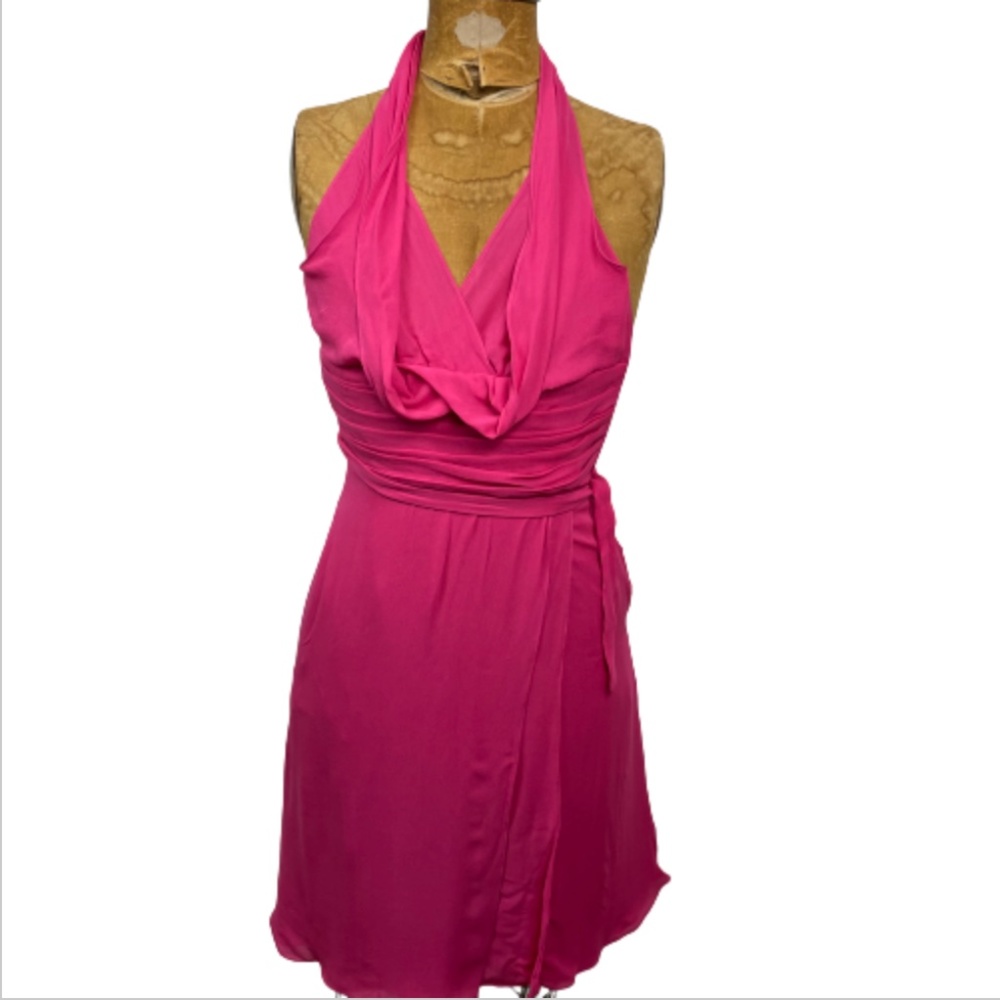 Celine Silk Ruffled Belted Halter Dress